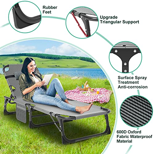 Lilypelle Folding Outside Chaise Lounge Chair With Mattress, 5 Position Adjustable Patio Folding Lounge Chair Reclining Chairs Perfect For Sunbathing, Camping, Pool, Beach, Patio #TOP5