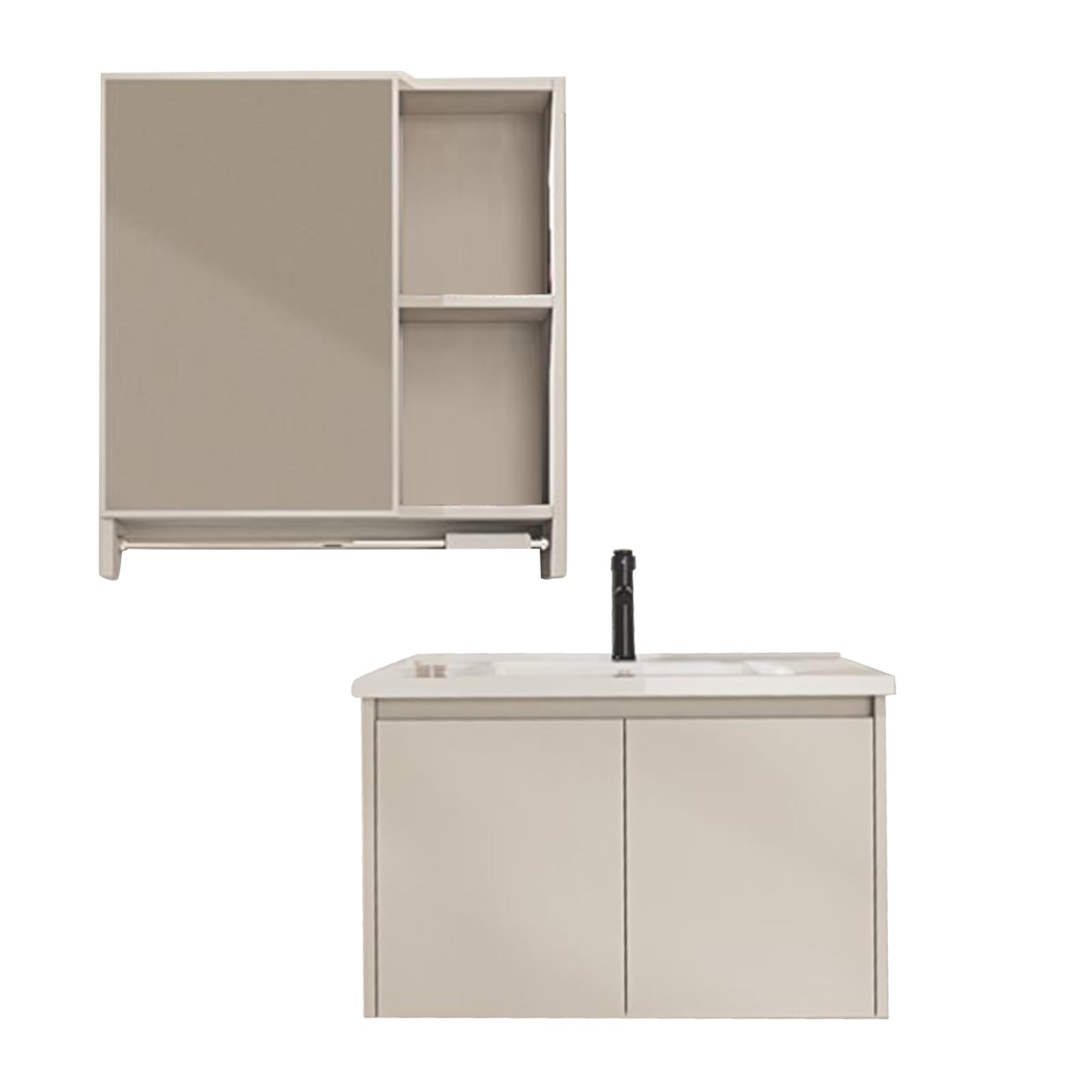 CHICIRIS Elegancka Szafka łazienkowa i Umywalka Nowoczesna Szafka ścienna do Wszechstronnego Wyposażenia łazienki w Kolorze Kremowym z Aluminium i Materiałami Ceramicznymi