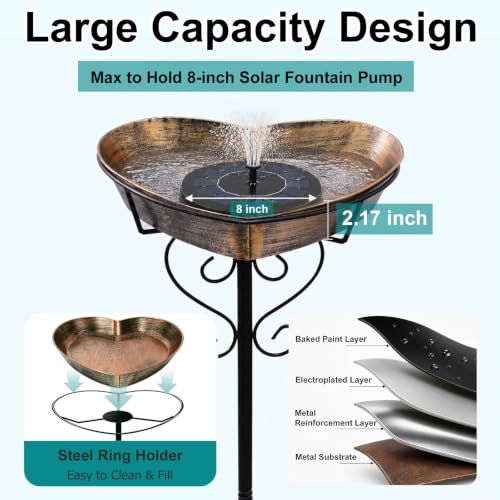 Goodeco Metal Heart Bird Bath - 2.17" Deep, 12.1" Easy-Clean Removable Bowl — view 4
