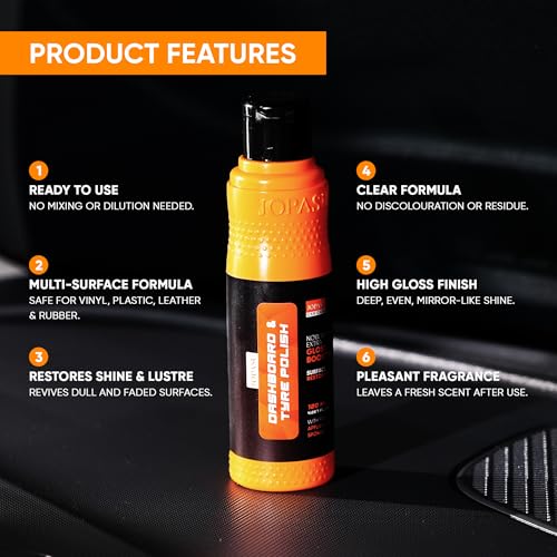 Image of Jopasu Dashboard & Tyre Polish | 120ml (Pack of 2) | Multi Purpose - All in one | Dark Shine for Dashboard, Tyres, Vinyl, Plastic | Restores Interiors, Trims & Faded Tyres