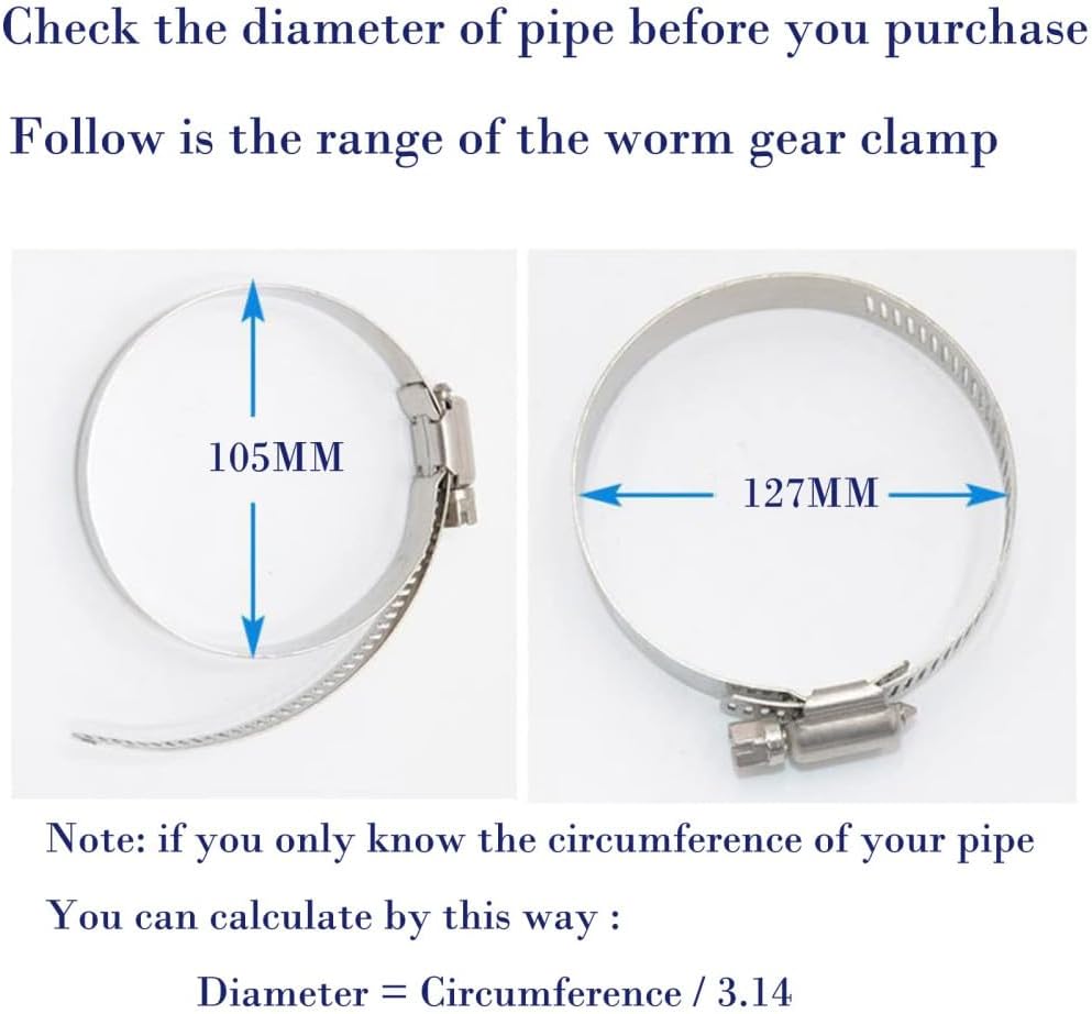 5pcs 304 Stainless Steel Hose Clamps 46-152mm, Adjustable Worm Gear Clips for Car Fuel/Water Pipe, Heavy Duty Screw Band,14,27mm