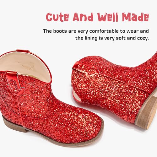 Image of Motasha Toddler Girls Cowgirl Boots Glitter Toddler Cowboy Boot Ankle Girls Boots Little Kids Horse Riding Shoes Party Birthday
