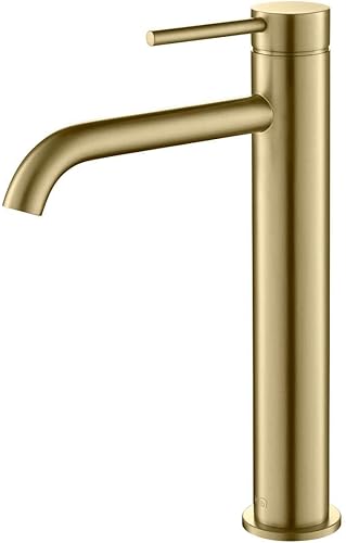 KIBI KBF1009 Grifo circular de latón macizo de una sola manija para fregadero de baño con drenaje desplegable Caño de grifo de arco alto (níquel