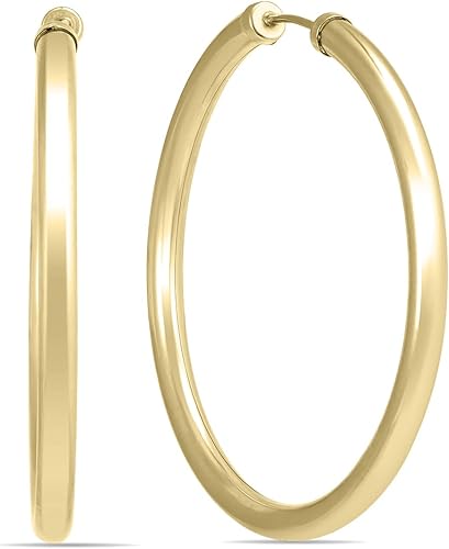 Aretes de aro sin fin rellenos de oro amarillo de 14 quilates de 1.575 pulgadas (calibre de 0.118 in). Tamaño