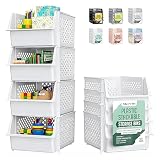 Skywin Stackable Storage Bins Open Front for Pantry Storage, 4 Pack - White