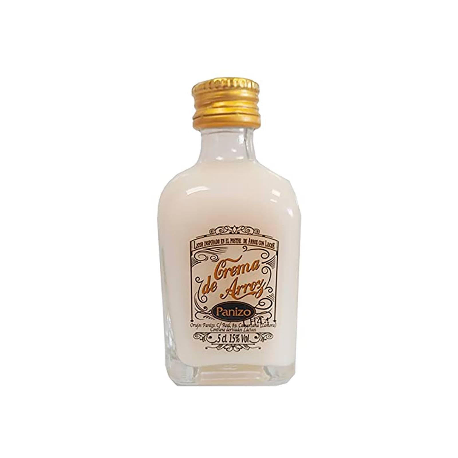Deliex delicias de Extremadura. 24 Botellitas de arroz con leche 5 cl con chupito en bolsa de organza. Detalles para invitados en bodas, comuniones, bautizos y eventos. (Arroz con leche, 24)