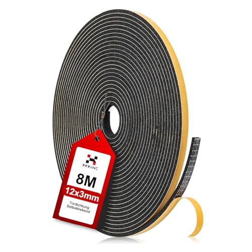 XEEINC 8M Burlete Puerta Ventana, 12mm(W) x 3mm(D) Burlete Tira Sellado para Puerta Entrada, Autoadhesiva Espuma Junta Puerta Casa Aislante Frío, Ruido y Colisión - Negro