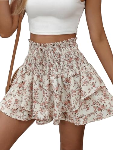 Floral Skorts for Woman Ruffle Mini Skirt with Shorts Underneath Causal Summer Boho Outfits