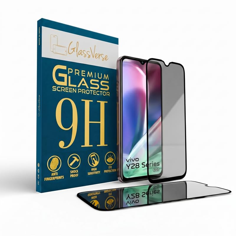 Image of GlassVerse Privacy Tempered Glass for Vivo Y28s | Anti Spy Screen Protector, 9H Hardness, Edge to Edge, Case Friendly, Hassle-less Installation Kit Included. (Pack of 1)