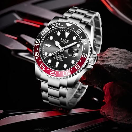 Image of LIGE Fashion Watches for Men Stainless Steel Business Dress Watch Waterproof Analog Quartz Watch with Luminous Date Display Manl Wrist Watch