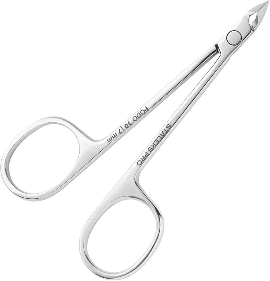 Staleks Podo 10 pinças estilo tesoura de podologia – lâminas de 7 mm com salto – pontas retas chanfradas – ideal para calos, calos e processamento de cutículas