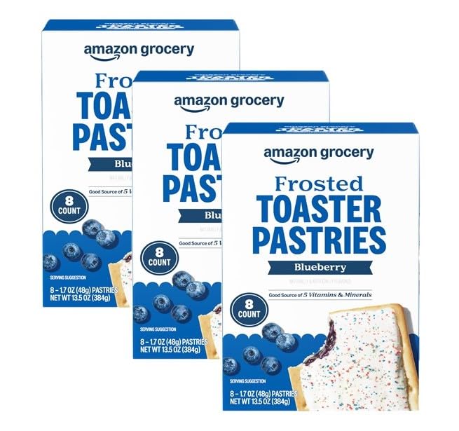 Amazon Fresh, Frosted Blueberry Toaster Pastries, 8 Count (Pack of 3)