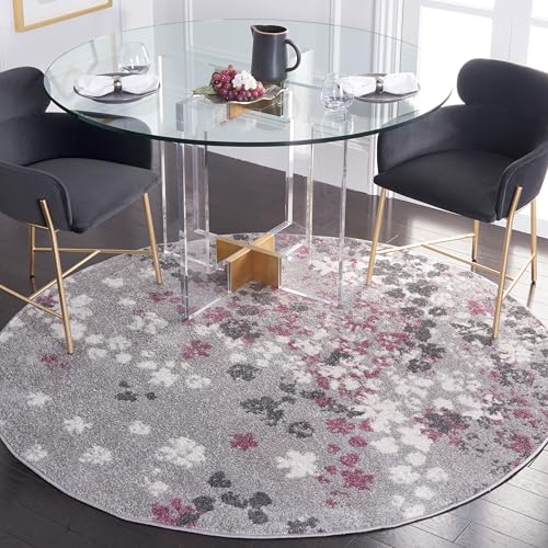SAFAVIEH Adirondack Collection 6' Round Light Grey / Purple ADR115M Floral Non-Shedding Dining Room Entryway Foyer Living Room Bedroom Area Rug