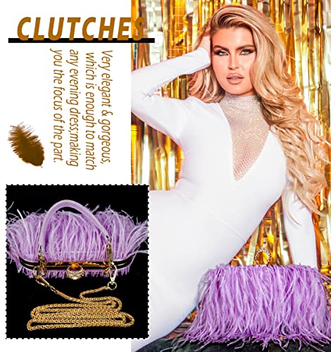 Image of ZAKIA Women's Real Natural Ostrich Feather Tote Evening Dress Bag Shoulder Bag Party Money Bag Wallet Clutch