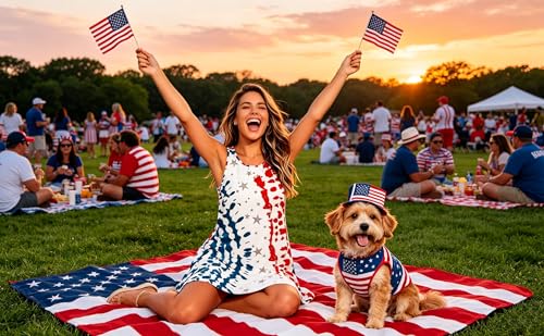 Image of Roshop Womens Juneteenth Flag Sleeveless Dress 4th of July Patriotic Swing Sundress with Pockets