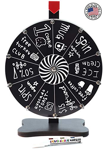Whirl Of Fun 12 Inch Black Prize Wheel-Spinning Wheel For Prizes With Stand, 10 Slots, Customize Erasable Whiteboard Surface, Portable, Tools Included, Made In Usa #TOP2