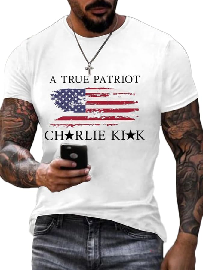 Mens A True Patriot Printed Casual T-Shirt Turning Point USA Round Neck Shirt America Flag Tee