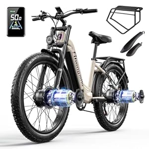 Shengmilo E-bike voor heren, dames, dubbele motor, elektrische mountainbike, 160 NM, 48 V, 17,5 Ah batterij, 26 inch e-bike dames, 7 versnellingen met lcd-display, stadsfiets, COC, CE