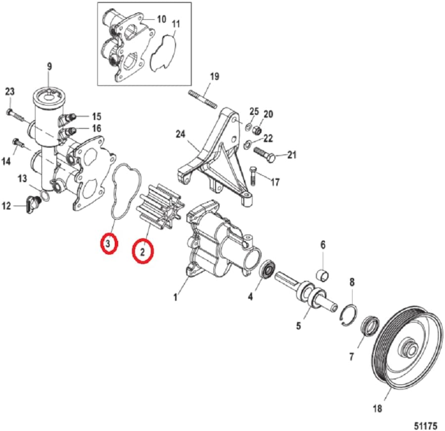 8M0104229 Water Pump Impeller Kit for MerCruiser Inboard Engine Stern Drive V-6 and V-8 350 MAG 383 496 MPI Alpha Bravo 4.3L 4.5L 5.0L 5.7L 6.2L 8.1L 8.2L Boat Parts Replacement 47-862232A2