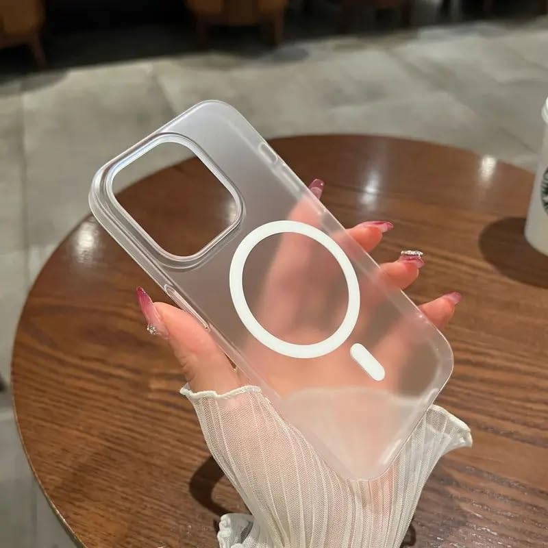 Image of COVERLY Luxe Translucent Magnetic Case for iPhone 12 Pro, MagSafe Compatible, Slim Matte Finish Hard PC Back, Wireless Charging Ready, Skin-Friendly Solid Candy Design, Clear