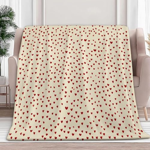 Manta Patrón de Corazón 160x220 cm Manta Polar de Franela Beis para Sofa y Cama, Mantas Ligeras, Caliente y Transpirable, Todas Las Estaciones a-4326