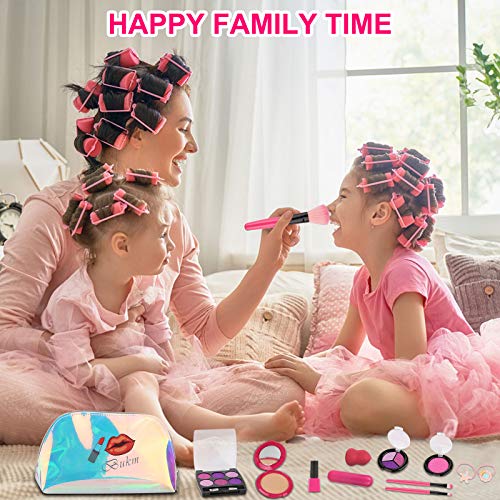 Rusee Kids Pretend Makeup Kit, Girls Fake Make Up Kits with Cosmetic Bag for Ages 4-10 Year Old, Makeup Set Toy Including Brushes, Eye Shadows, Lipstick, Nail Polish, Necklace, Comb and More