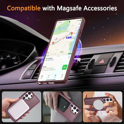 Image of Elzzi Magnetic Guard Designed for Samsung S25 Ultra Case Translucent Matte Hard PC + TPU Back Cover [Compatible with MagSafe] Anti-Scratch Phone Case (Wine Red)