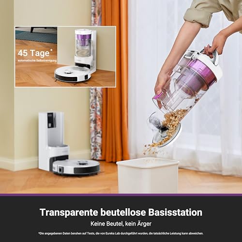 EUREKA E20 Plus Saugroboter mit Absaugstation ohne Beutel, Staubsaugroboter 8000 Pa, Anti-Wickel, 180 Minuten Laufzeit… – Ansicht 2