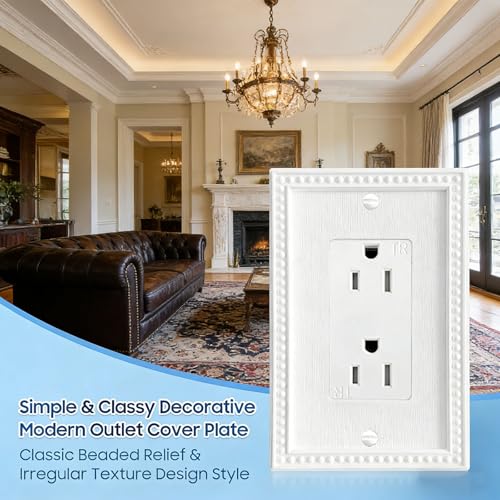 Image of ZEFTV Mid-Size 20 Pack Decorator Wall Plates 1-Gang Switch Outlet Electrical Cover Plate Unbreakable Thermoplastic Faceplate for Light Receptacle Outlet Switch, Classic Beaded Relief Design, White