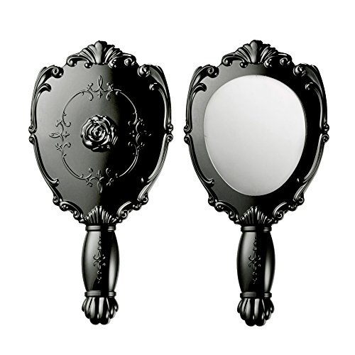 Boolavard® TM Vintage Rose Cosmetic Mirror Plastic Makeup Mirror Gift Cute Girl Hand Make Up Black,White,Pink (Black)