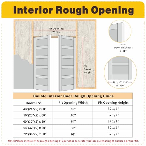 Image of (24 inch x 2) x 80 inch Frosted Glass French Door Slab, White 5 Lite Pantry Door with Black Knobs & Lock, Pre-Drilled, Easy to Assemble Interior Doors for Bathroom, Bedroom, Laundry