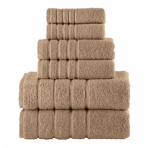 Image of Elegant Comfort 4 Lines Viscose Stripe 6-Piece Premium Towel Set - 100% Turkish Cotton High Absorbent Luxury Bathroom Towels - Includes 2 Washcloths, 2 Hand Towels and 2 Bath Towels Set, Taupe
