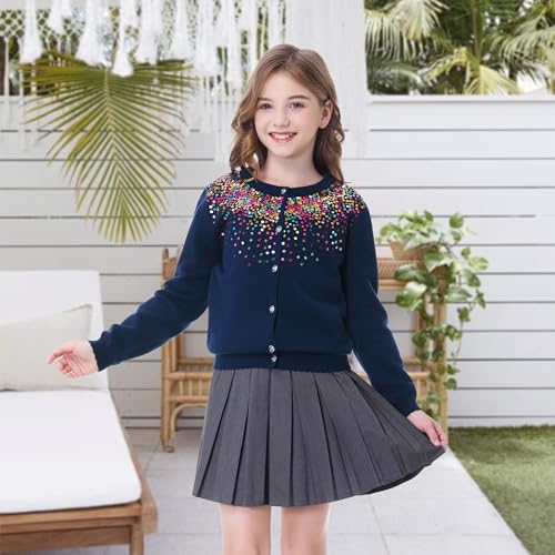Rolanko Girls Cardigan Sparkling Sequin Kids Knit Button Up Sweater Cardigan Long Sleeve 4-11 Years2