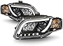 ACANII - For 2006-2008 Audi A4 S4 B7 LED DRL Tube Black Projector Headlight Headlamp Assembly, Driver & Passenger Side