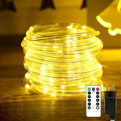 Liyade LED Lichterschlauch Aussen, 20m 200 LEDs Lichtschlauch Außen Innen, 8 Modi & Timer, IP65 Wasserfest Leuchtschlauch Led Schlauch Helligkeit dimmbar für Garten Fest Party Hochzeit (Warmweiß)