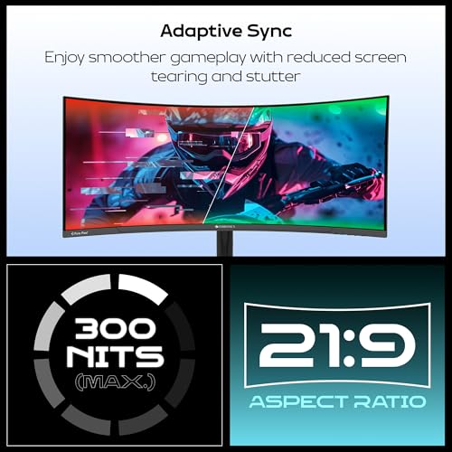 Image of Zebronics PA234 34 Inch 1500R Curved Ultrawide Gaming Monitor, UWQHD 3440x1440, 180Hz, 1ms MPRT, HDR10, Adaptive Sync, 100% sRGB, Height /Pivot /Swivel /Tilt Adjust, 2 x DP, 2 x HDMI Ports