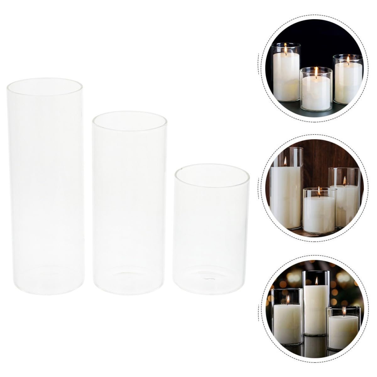 ERINGOGO Bougeoirs Design Simple et Solide Lot de 3 en Verre Cylindrique Transparents pour Décoration Créative et Ambiance Romantique