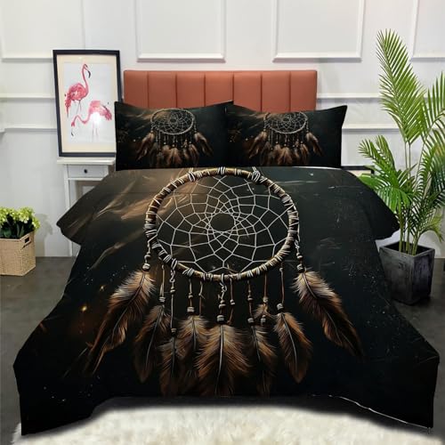 DLERFLOVR Edredón Nórdico Atrapasueños De Plumas – Relleno Nórdico 4 Estaciones Estilo Misterioso – Ultra Suave – Colcha AlternativoCama 150 Edredón Acolchado 220x240cm Negro