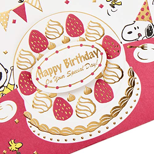 Image of Hallmark Pop Up Peanuts Birthday Card (Peanuts and Snoopy Cake) (699RZQ1010)