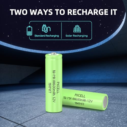 PKCELL AA Wiederaufladbar Akku Batterien NIMH 1,2V 600mAh für Solarlampen,Spielzeug,12 Stück 6