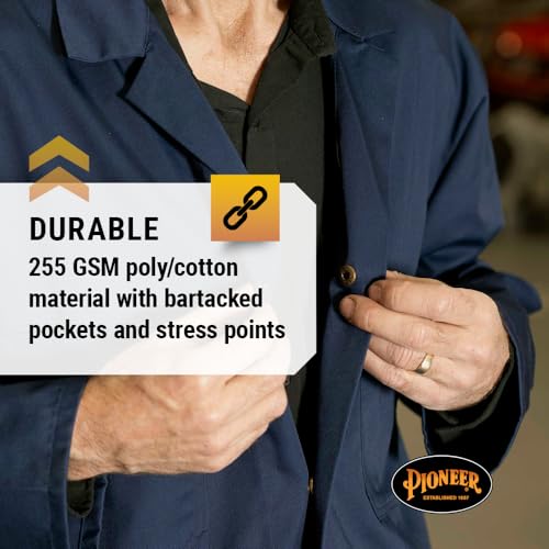 Pioneer Shop & Garage Work Coat - Multi Pocket - Action Back - Snap Double Placket Closure - Navy3