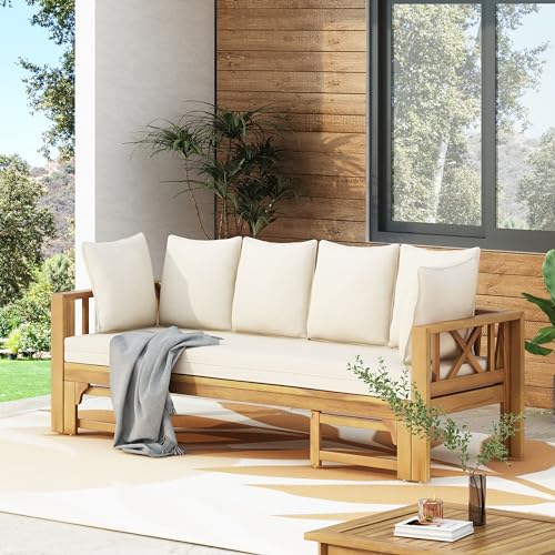 Christopher Knight Home 316176 Varney Outdoor Extendable Acacia Wood Daybed Sofa, 78.5 "W X 26 "D X 24.25 "H, Teak + Beige thumb #1