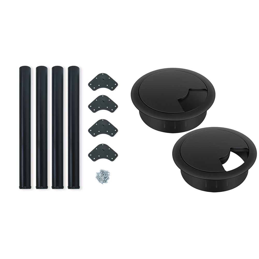 Pieds de table réglables Ø60mm Emuca et passe-câbles pour aménager un coin bureau à la maison