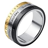 JAJAFOOK Men's Three Color Calendar Ring Time Spinner Band Ring,Silver 8