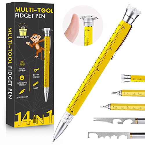 14 in 1 Multitool Fidget Pen, Multi-Tool Pens with Screwdrivers, Ruler, screwdrivers, openers Tools Gadgets for Men Great for EDC Useful Cool Stuff Gadgets for Men Gifts for Men Dad Husband Him