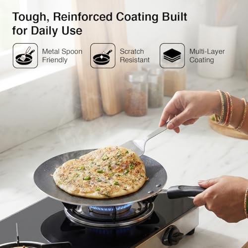 Image of Prestige Aluminium Omega Select Plus Non-Stick Concave Tawa, 25 cm,Black