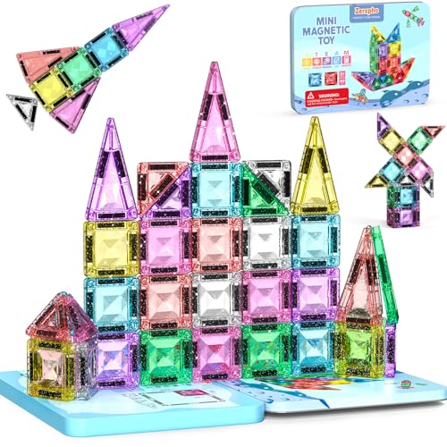 Zerxpho Mini Magnetic Tiles 44PCS Portable Travel Magnetic Tiles Set with Case Creativity Boosting Building Toys for Boys and Girls Ages 3+ Educational Toy for Kids STEM & Construction Learning