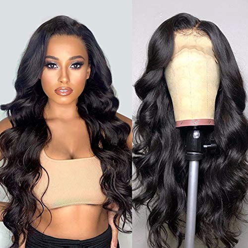 Lace Front Human Hair Wigs,Pre Plucked Hairline Bleached Knots,150% Density, 100% Unprocessed, Brazilian Body Wave Lace Front Wigs with Baby Hair Natural Color (20 inch, 13x4 lace front wig)