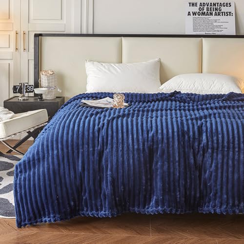 Faux Wool Blanket with Striped Textures, 59 x 79 Inches Lightweight Waterproof Plush Warm Fuzzy Fleece Blankets,Breathable Durable Double Sided Fall Blankets for Couches Bed Sofa Bedroom，Blue 1 - image 5