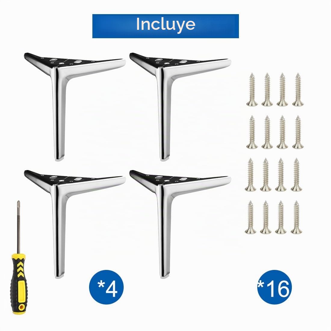Genérico 4 Pcs Patas para Muebles de Acero INOX, Patas de Muebles Metal, Pies para Sofá de Repuesto,Negro Dorado Plata con y Almohadillas de Goma 4" 5" 6" 7" 8" 10"(Silver,H 10''/25cm)